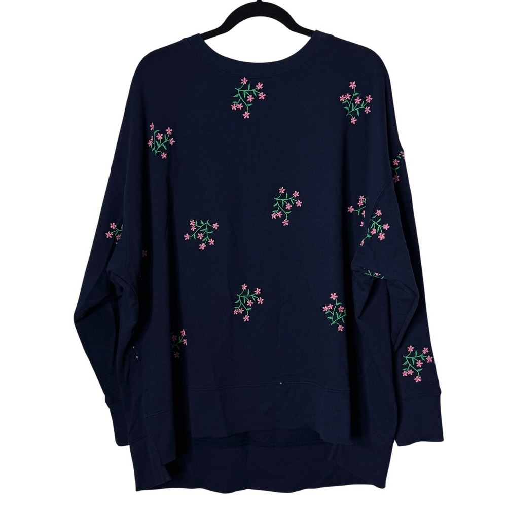 Crown and Ivy Navy Floral Embroidered Sweatshirt Womens XL Crewneck NEW